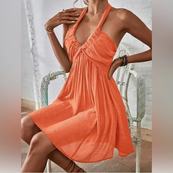 Women's Dress Shirred Backless Halter Neck Dress Women's Dress Size S - Picture 4 of 12